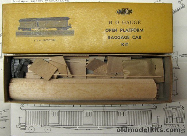 Ambroid 1/87 Open Platform Wooden 61' Baggage Car - Boston and Maine - HO Craftsman Kit plastic model kit